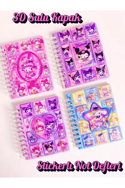 دفتر ملاحظات واحد مع غلاف شفاف ثلاثي الأبعاد وملصقات لشخصيات سانريو: كورومي، ماي ميلودي، وسينامورول