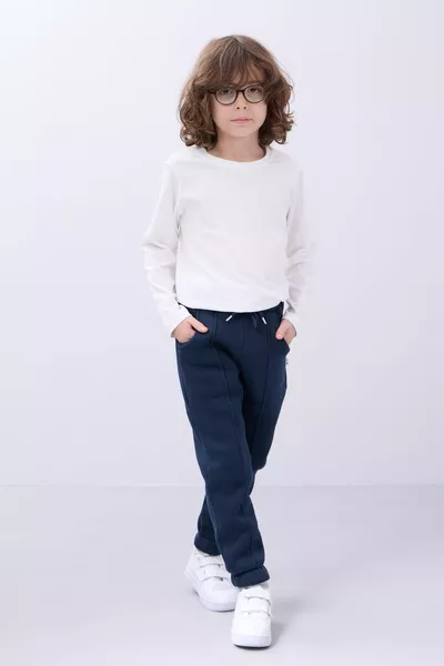 Elastic, Lined, Pocketed, Comfortable Unisex Kids Sweatpants Navy
