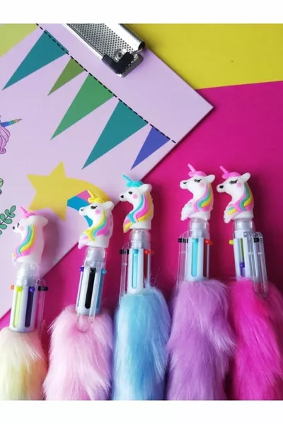 Еднорог 6 цветни плюшени химикалки