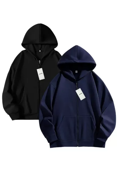 سويت شيرت / سترة بسحاب بقلنسوة للرجال والنساء، زوجي