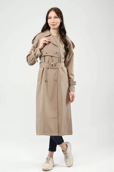 Raglan Sleeve Seasonal Lined Long Trench Coat, Cap