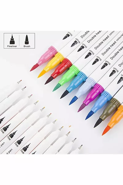 -delige Dubbelzijdige Borstel- en 0,4 mm Fijne Punt Marker Pen Set Portemonnee Pen Set Pro