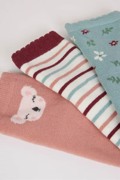 Набор из 3-х детских хлопковых носков с нескользящей подошвой для девочек NS