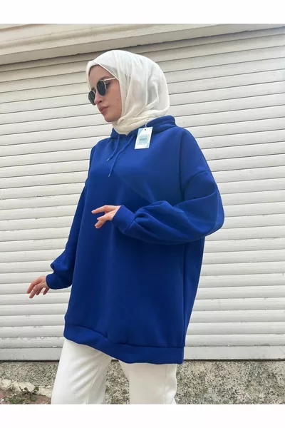 Extra Oversize Saks Basic 3 Thread Cotton Raised Women's Sweatshirt 