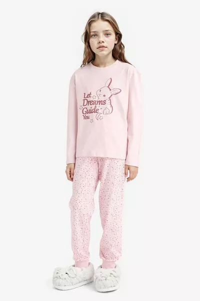 Girls' Pajama Set Long Sleeve Printed Top Patterned Long Bottom WN