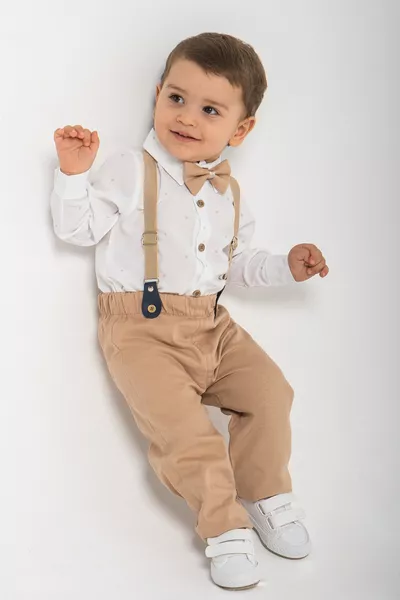 1-5 Yaş 4 Parça Papyon ve Slopetli Takım Elbise Bebek Takımı