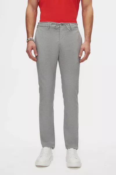 Ds Damat Slim Fit Grey Elastic Waist Drawstring Zipper Stretch Comfortable Jogger Pants