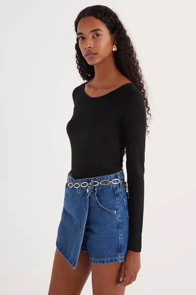 بلوزة سوداء نسائية بخصر ضيق، أكمام طويلة، قَصّة نحيفة من الفيسكوز