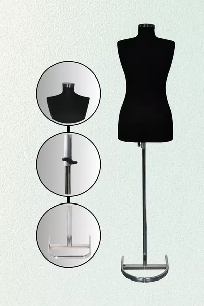 Манекен портной с поролоновым наполнением, с чёрным тканевым покрытием, размер 