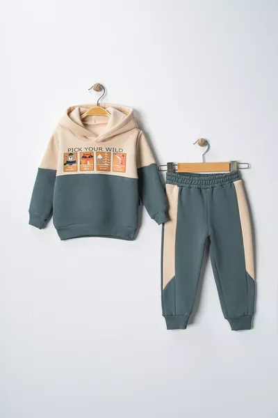 Animal Printed 3-Ply Two-Piece Fleece Tracksuit for Boys