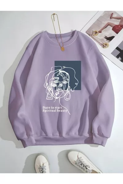 سويت شيرت بياقة دائرية مطبوع من ليلك للجنسين