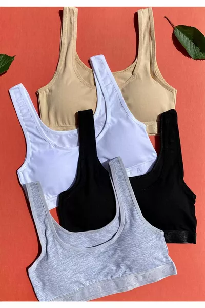 Thick Strap 4-Pack Padded Half Tank Top in Nude, Black, Gray, and White (M=, L=, XL=) 