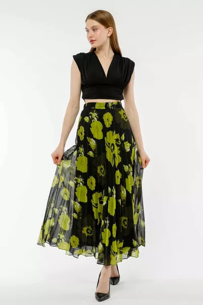 Elastischer Chiffonrock mit elastischer Taille und gefüttertem Chiffon Qys