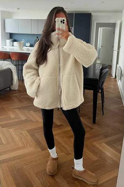 بيج طوق الوقوف معطف أفخم 