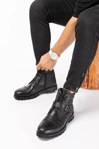 أحذية جلدية أصلية مقاومة للماء والبرد مع فرو بالداخل