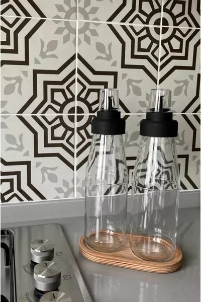 Sippy Smart Wooden Stand de grande taille Ensemble de 3 porte-huile en verre -  ml