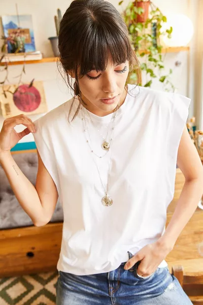 Weißes Achselstück Fledermaus T-Shirt für Damen 