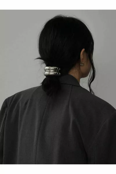 Women's Silver Double Belt Elasticated Ponytail Buckle