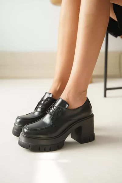  Nero Casual Tacchi Alti Piattaforma Mocassino Scarpe Da Donna