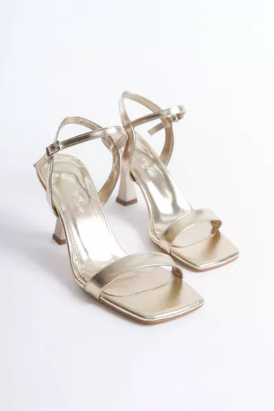 Дамски златни вратовръзки с една каишка на глезена Тънки токчета Ежедневни сандали 