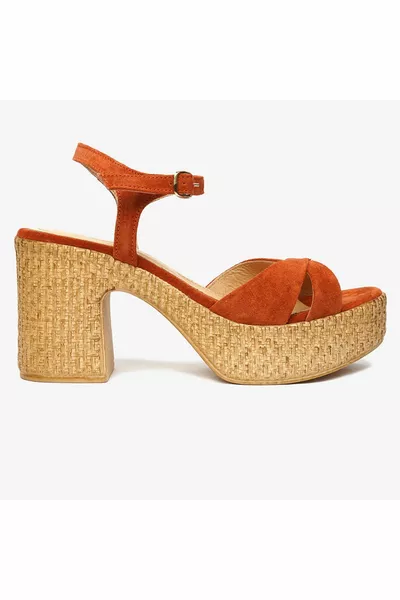 Women's Orange Genuine Leather Sandals 