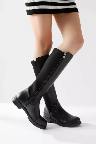 Benedikta Черный Овальный Носок Дайвер Ткань Детализированные Ботинки