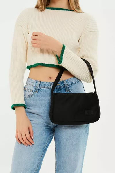 Nero  Singolo Scomparto Tela Tessuto Casual Sport Donne Baguette Mano E Borsa A Tracolla L:  E:  G: 7