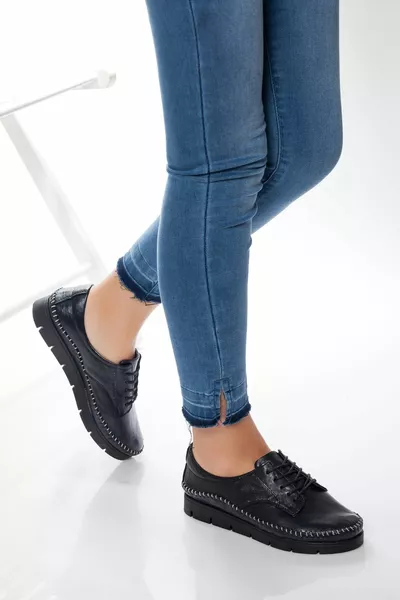 Echt Lederen Zwarte Vrouwen Lederen Ballerina's 