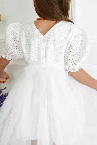 Blouse Fisto à manches courtes blanches Jupe en tulle Robe fille - Marcia