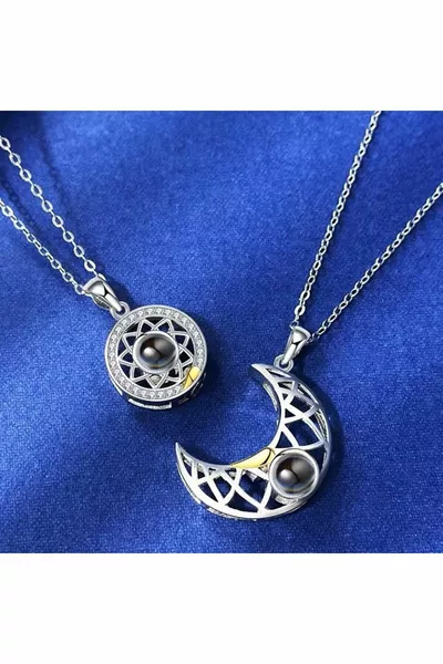 2 Pieces Lover Necklace I Love You In  Languages Projection Couple Necklace With Magnet