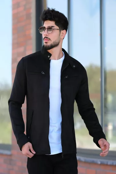 القاضي طوق معطف موسمي من جلد الغزال pldp  مع سحاب الصدر