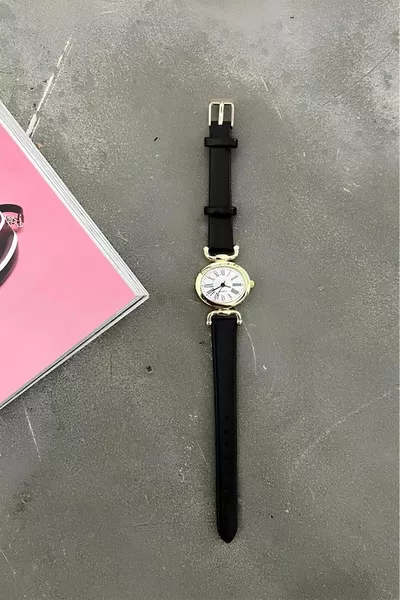 Женский овальный коричневый кожаный ремешок минималистичный винтажный новый сезон золотой рукав