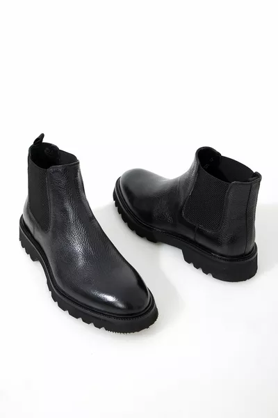 أحذية تشيلسي جلد طبيعي للرجال باللون الأسود