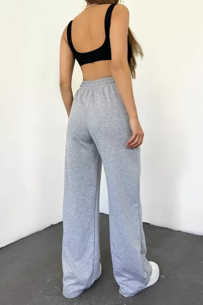 المرأة رمادي عالية الخصر فضفاضة الساق رث بنطال رياضي