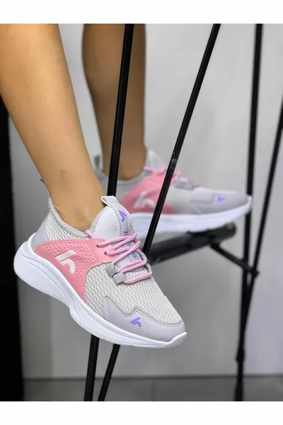 Bağcıklı Unisex Çocuk Spor Ayakkabısı-Buz-Şeker Pembe