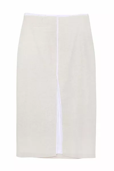 Ленная юбка миди с разрезом натуральный