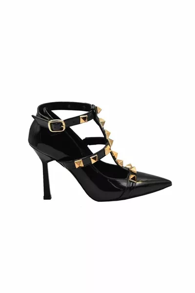 Женские лакированные туфли на шпильке с золотыми камнями