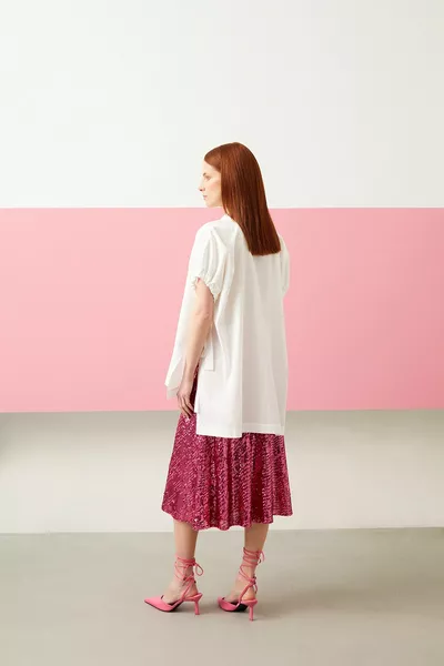 Fuchsia Sequin Midi Length Skirt