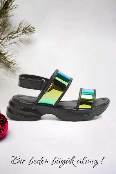 Kids Hologram Black Casual Sandals
