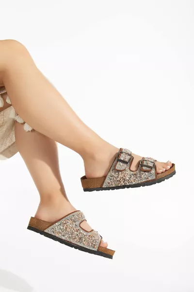 Natuursteen Tan Double Buckle Sea Stone orthopedische pantoffels voor dames