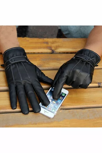 قفازات جلدية رجالية تعمل باللمس متوافقة
