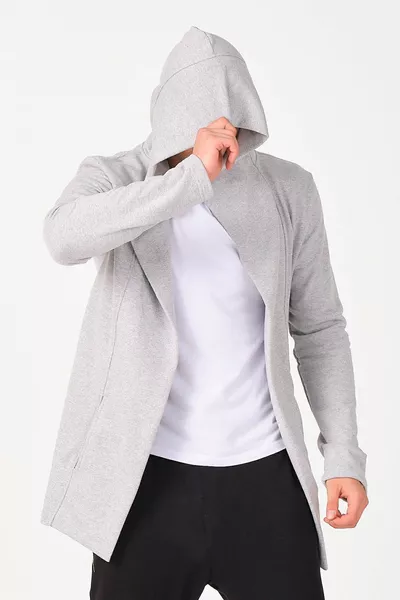 الرجال رمادي صالح عادي مقنعين طويل المعطف كارديجان