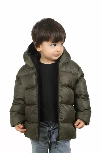 الأولاد الكاكي الصوف داخل الفراء مقنعين للماء يندبروف نفخ معطف الشتاء معطف