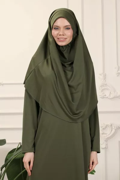 Kaki Makkelijk te gebruiken Zelf Hoofddoek Gebedsjurk uit één stuk