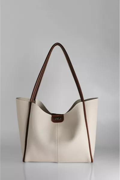 المرأة كريم تان حقيبة ماكياج كبيرة الحجم حقيبة اليد والكتف