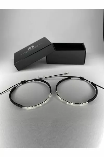 Браслет с азбукой Морзе в оплетке из серебра  пробы Двойной браслет (2 браслета)