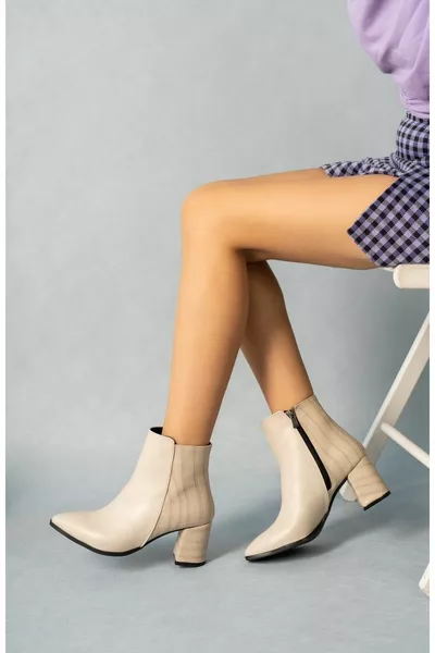 Damen Beige Lässige Stiefel Mit Absatz Stilvolle Passform Stiefeletten Damen Klassisch