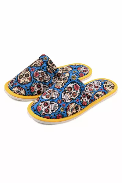 Unisex Blue Skull Patterned Soft Sole Pantofole da casa