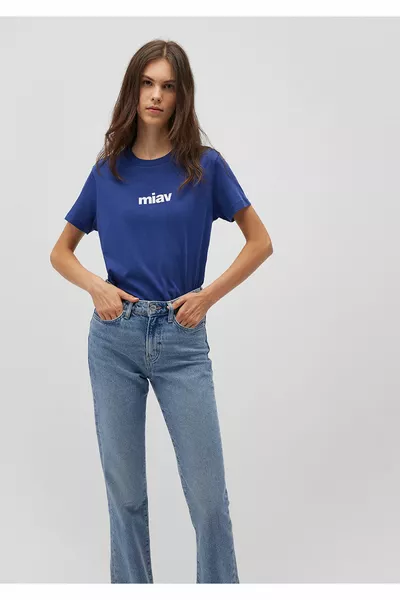 Miav Printed Navy Blue T-Shirt Regular Fit / Regular Cut 