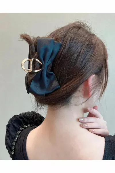 موناليزا نسائية من الساتان الأسود على الوجهين القوس الذهب مزلاج المشبك